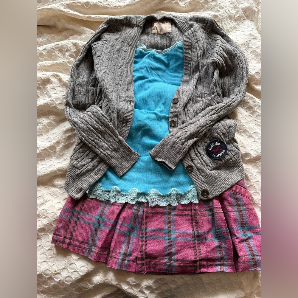 Y2k Hollister Pink Plaid Mini Skirt with Teal Accents